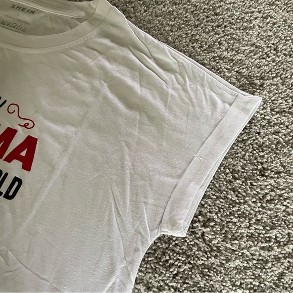 Shein White Grandma T-Shirt Red Lettering Size Large Rolled Cuff Batwing Sleeves - Picture 4 of 9